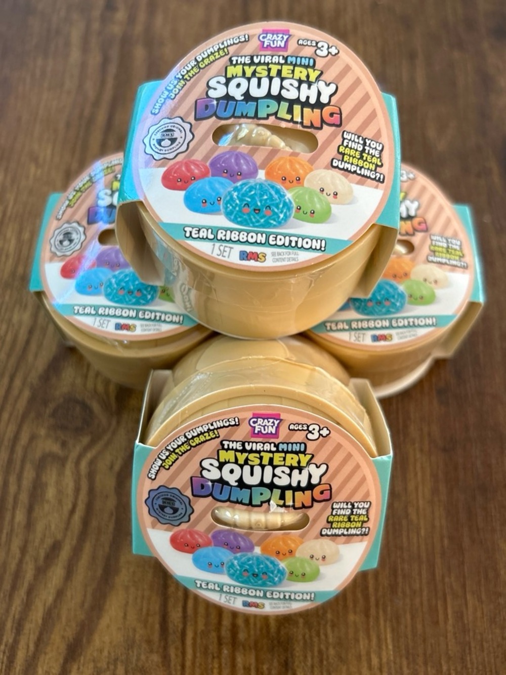 4 Pack Mini Mystery Squishy Dumpling Teal Ribbon Edition -